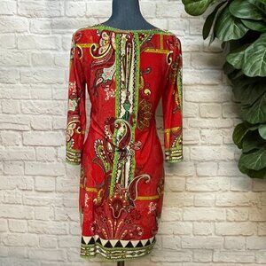 ECI  New York Red Paisley Pattern Dress Size 4